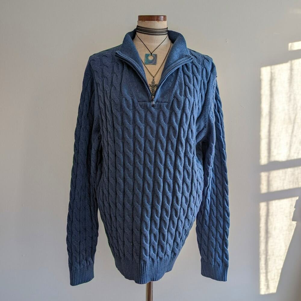 NWT Jos A Bank Blue Fisherman Knit Grandpa Sweater XL Oversized Cotton Cozy